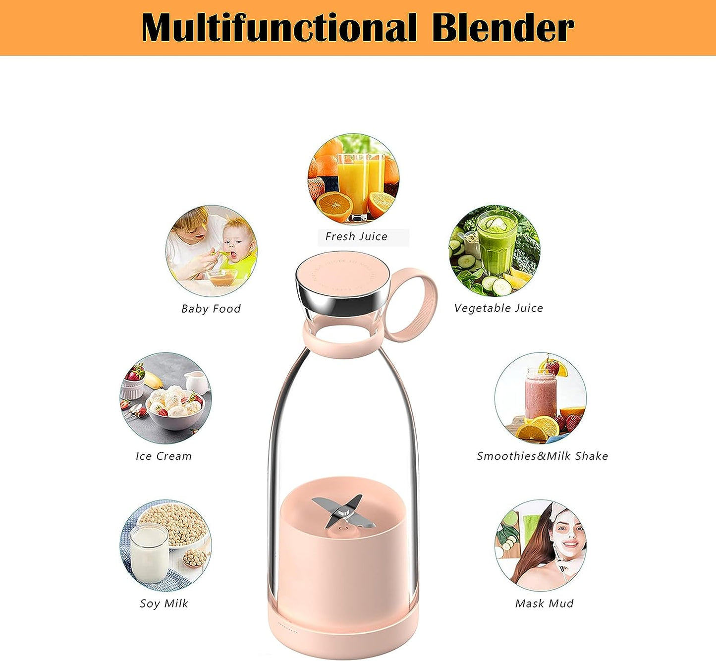 Portable Kitchen Juicer, Mini Blender Machine, Travel USB Rechargeable