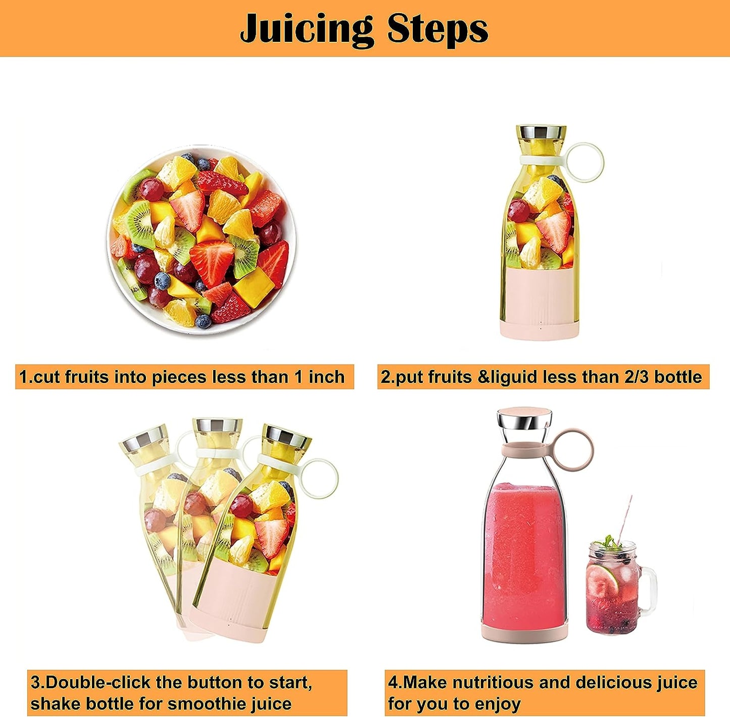 Portable Kitchen Juicer, Mini Blender Machine, Travel USB Rechargeable